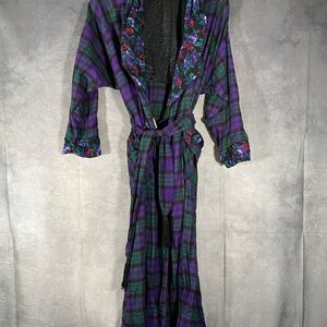 La Vie en Rose Vintage Wool Blend Robe Abstract Floral Print Purple Housecoat M